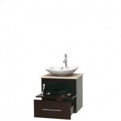 24 inch Single Bathroom Vanity in Espresso, Ivory Marble Countertop, Arista White Carrera Marble Sink, and No Mirror