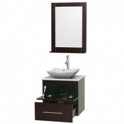 24 inch Single Bathroom Vanity in Espresso, White Man-Made Stone Countertop, Avalon White Carrera Marble Sink, and 24 inch Mirr