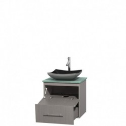 24 inch Single Bathroom Vanity in Gray Oak, Green Glass Countertop, Altair Black Granite Sink, and No Mirror