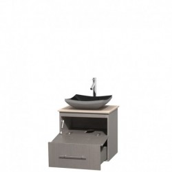 24 inch Single Bathroom Vanity in Gray Oak, Ivory Marble Countertop, Altair Black Granite Sink, and No Mirror