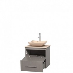 24 inch Single Bathroom Vanity in Gray Oak, Ivory Marble Countertop, Avalon Ivory Marble Sink, and No Mirror