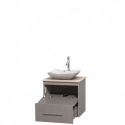 24 inch Single Bathroom Vanity in Gray Oak, Ivory Marble Countertop, Avalon White Carrera Marble Sink, and No Mirror
