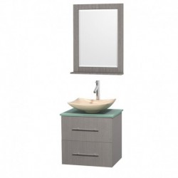 24 inch Single Bathroom Vanity in Gray Oak, Ivory Marble Countertop, Arista Ivory Marble Sink, and 24 inch Mirror
