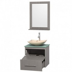 24 inch Single Bathroom Vanity in Gray Oak, Ivory Marble Countertop, Arista Ivory Marble Sink, and 24 inch Mirror