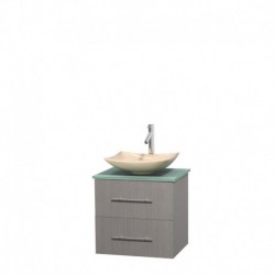 24 inch Single Bathroom Vanity in Gray Oak, Ivory Marble Countertop, Arista Ivory Marble Sink, and No Mirror