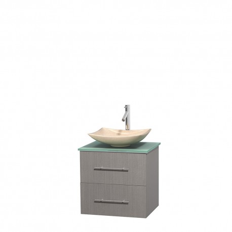 24 inch Single Bathroom Vanity in Gray Oak, Ivory Marble Countertop, Arista Ivory Marble Sink, and No Mirror