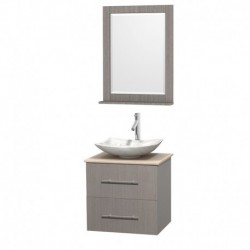 24 inch Single Bathroom Vanity in Gray Oak, Ivory Marble Countertop, Arista White Carrera Marble Sink, and 24 inch Mirror