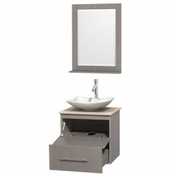 24 inch Single Bathroom Vanity in Gray Oak, Ivory Marble Countertop, Arista White Carrera Marble Sink, and 24 inch Mirror