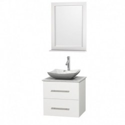 24 inch Single Bathroom Vanity in Matte White, White Carrera Marble Countertop, Avalon White Carrera Marble Sink, and 24 inch M