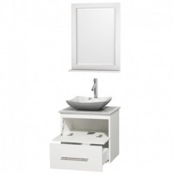24 inch Single Bathroom Vanity in Matte White, White Carrera Marble Countertop, Avalon White Carrera Marble Sink, and 24 inch M
