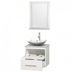 24 inch Single Bathroom Vanity in Matte White, White Carrera Marble Countertop, Arista White Carrera Marble Sink, and 24 inch M