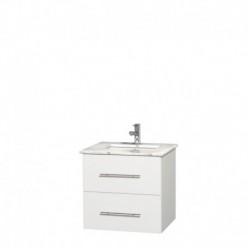 24 inch Single Bathroom Vanity in Matte White, White Carrera Marble Countertop, Undermount Square Sink, and No Mirror