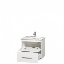 24 inch Single Bathroom Vanity in Matte White, White Carrera Marble Countertop, Undermount Square Sink, and No Mirror