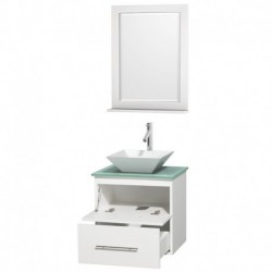 24 inch Single Bathroom Vanity in Matte White, Green Glass Countertop, Pyra White Porcelain Sink, and 24 inch Mirror