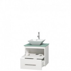 24 inch Single Bathroom Vanity in Matte White, Green Glass Countertop, Pyra White Porcelain Sink, and No Mirror