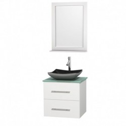 24 inch Single Bathroom Vanity in Matte White, Green Glass Countertop, Altair Black Granite Sink, and 24 inch Mirror