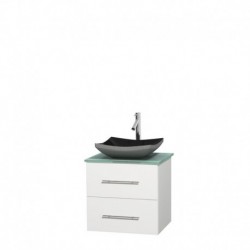 24 inch Single Bathroom Vanity in Matte White, Green Glass Countertop, Altair Black Granite Sink, and No Mirror