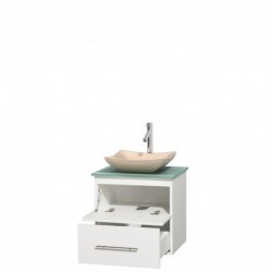 24 inch Single Bathroom Vanity in Matte White, Green Glass Countertop, Avalon Ivory Marble Sink, and No Mirror