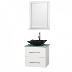 24 inch Single Bathroom Vanity in Matte White, Green Glass Countertop, Arista Black Granite Sink, and 24 inch Mirror