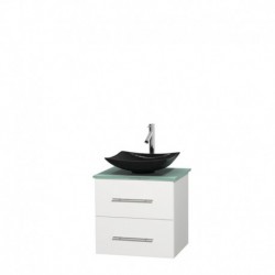 24 inch Single Bathroom Vanity in Matte White, Green Glass Countertop, Arista Black Granite Sink, and No Mirror