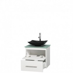 24 inch Single Bathroom Vanity in Matte White, Green Glass Countertop, Arista Black Granite Sink, and No Mirror
