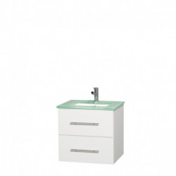 24 inch Single Bathroom Vanity in Matte White, Green Glass Countertop, Undermount Square Sink, and No Mirror