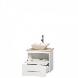 24 inch Single Bathroom Vanity in Matte White, Ivory Marble Countertop, Pyra Bone Porcelain Sink, and No Mirror