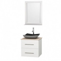 24 inch Single Bathroom Vanity in Matte White, Ivory Marble Countertop, Altair Black Granite Sink, and 24 inch Mirror