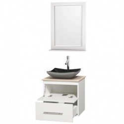 24 inch Single Bathroom Vanity in Matte White, Ivory Marble Countertop, Altair Black Granite Sink, and 24 inch Mirror