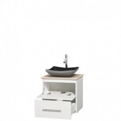 24 inch Single Bathroom Vanity in Matte White, Ivory Marble Countertop, Altair Black Granite Sink, and No Mirror