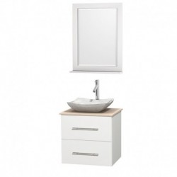 24 inch Single Bathroom Vanity in Matte White, Ivory Marble Countertop, Avalon White Carrera Marble Sink, and 24 inch Mirror