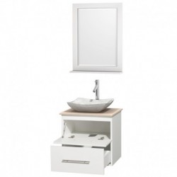 24 inch Single Bathroom Vanity in Matte White, Ivory Marble Countertop, Avalon White Carrera Marble Sink, and 24 inch Mirror