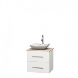 24 inch Single Bathroom Vanity in Matte White, Ivory Marble Countertop, Avalon White Carrera Marble Sink, and No Mirror