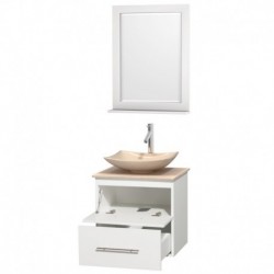 24 inch Single Bathroom Vanity in Matte White, Ivory Marble Countertop, Arista Ivory Marble Sink, and 24 inch Mirror