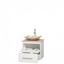 24 inch Single Bathroom Vanity in Matte White, Ivory Marble Countertop, Arista Ivory Marble Sink, and No Mirror