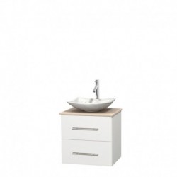 24 inch Single Bathroom Vanity in Matte White, Ivory Marble Countertop, Arista White Carrera Marble Sink, and No Mirror