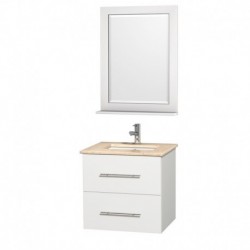 24 inch Single Bathroom Vanity in Matte White, Ivory Marble Countertop, Square Porcelain Undermount Sink, and 24 inch Mirror