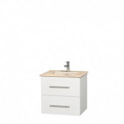 24 inch Single Bathroom Vanity in Matte White, Ivory Marble Countertop, Undermount Square Sink, and No Mirror