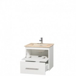 24 inch Single Bathroom Vanity in Matte White, Ivory Marble Countertop, Undermount Square Sink, and No Mirror