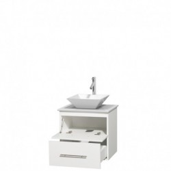 24 inch Single Bathroom Vanity in Matte White, White Man-Made Stone Countertop, Pyra White Porcelain Sink, and No Mirror
