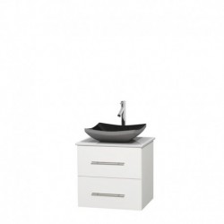 24 inch Single Bathroom Vanity in Matte White, White Man-Made Stone Countertop, Altair Black Granite Sink, and No Mirror