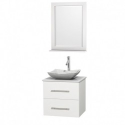24 inch Single Bathroom Vanity in Matte White, White Man-Made Stone Countertop, Avalon White Carrera Marble Sink, and 24 inch M