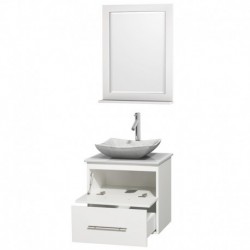 24 inch Single Bathroom Vanity in Matte White, White Man-Made Stone Countertop, Avalon White Carrera Marble Sink, and 24 inch M