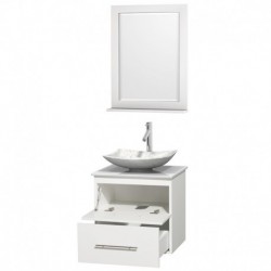 24 inch Single Bathroom Vanity in Matte White, White Man-Made Stone Countertop, Arista White Carrera Marble Sink, and 24 inch M
