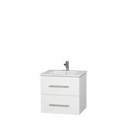 24 inch Single Bathroom Vanity in Matte White, White Man-Made Stone Countertop, Undermount Square Sink, and No Mirror