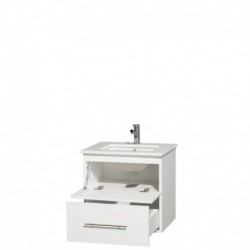 24 inch Single Bathroom Vanity in Matte White, White Man-Made Stone Countertop, Undermount Square Sink, and No Mirror