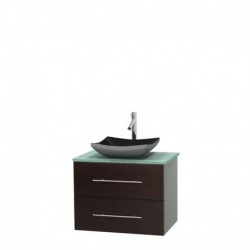 30 inch Single Bathroom Vanity in Espresso, Green Glass Countertop, Altair Black Granite Sink, and No Mirror