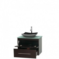 30 inch Single Bathroom Vanity in Espresso, Green Glass Countertop, Altair Black Granite Sink, and No Mirror