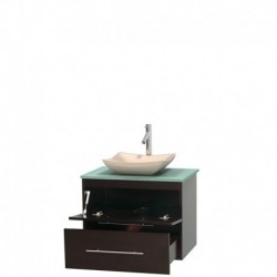 30 inch Single Bathroom Vanity in Espresso, Green Glass Countertop, Avalon Ivory Marble Sink, and No Mirror