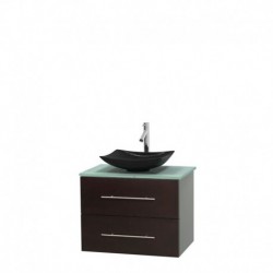 30 inch Single Bathroom Vanity in Espresso, Green Glass Countertop, Arista Black Granite Sink, and No Mirror
